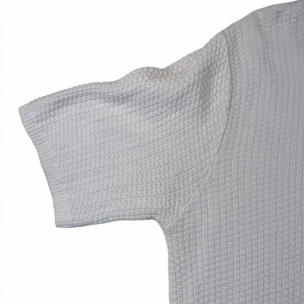White‎ Short Sleeve Cotton Sweater Textured Capsule Romantic Boho Cottagecore